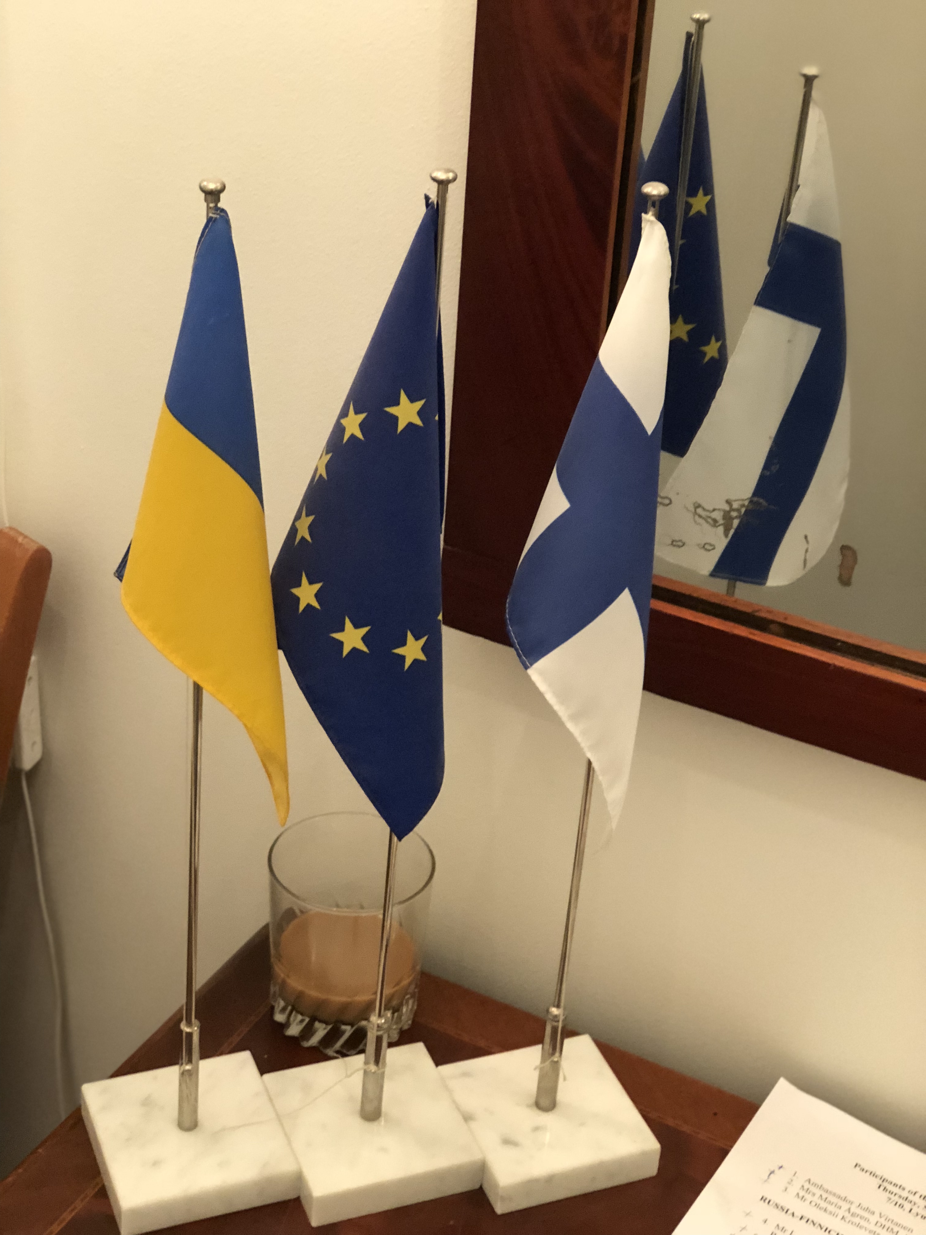 Ukraine, EU, Finland flags