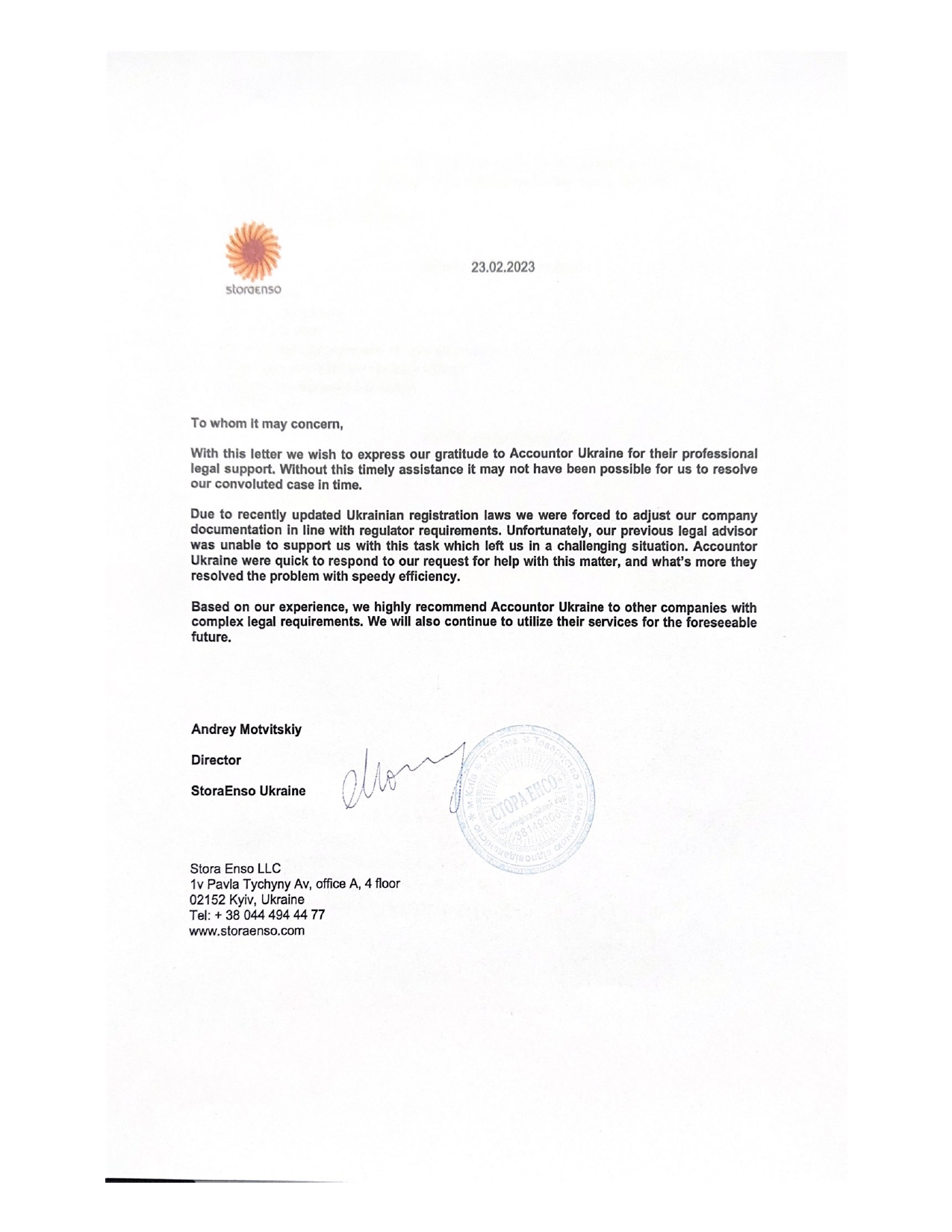 Client's reference letter