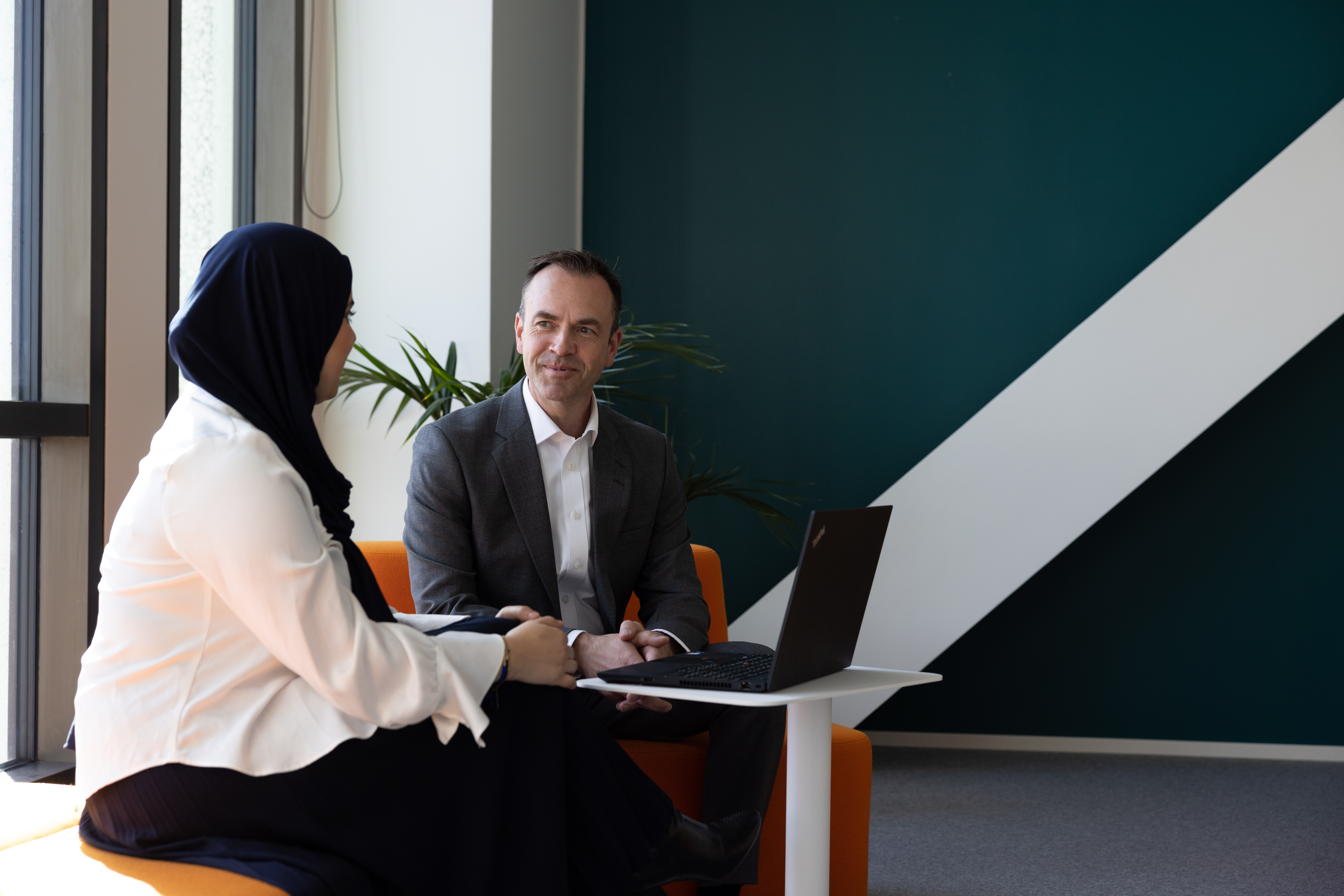 Meeting a woman and a man