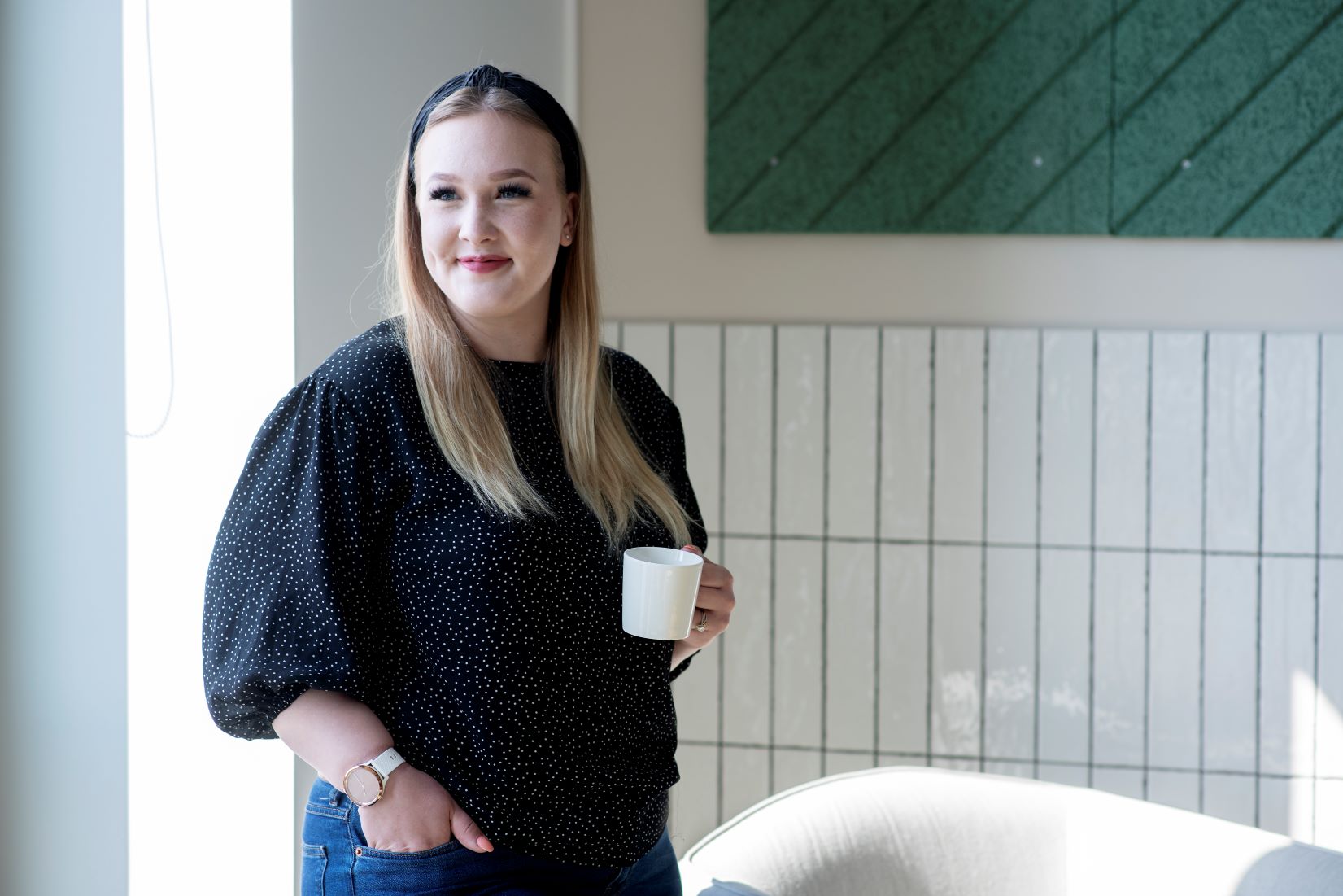 happy lady with coffee